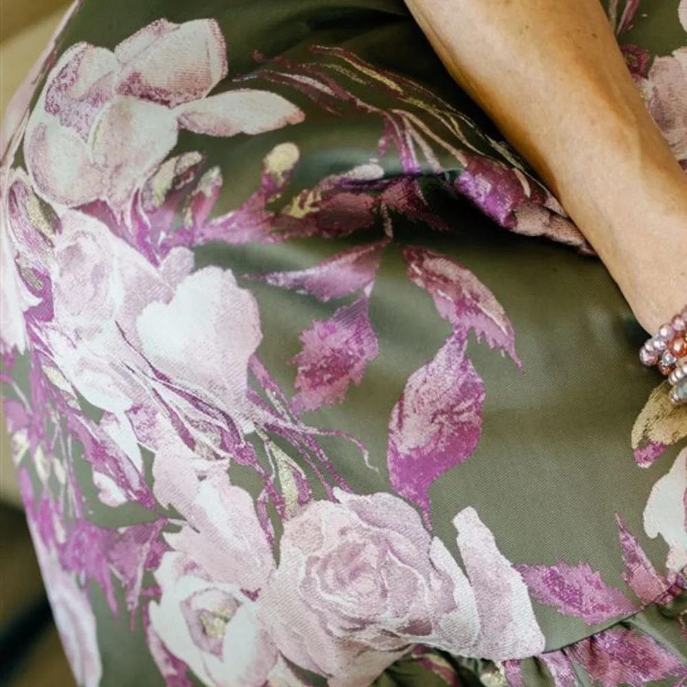 Mac Duggal Strapless Floral Gown in Olive and Pink - Picture 4 of 10